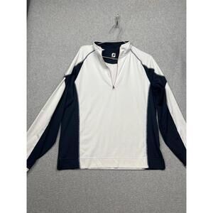 FootJoy Mens Golf 1/4 Zip Long Sleeve Pullover White Navy Nylon Stretch S Active